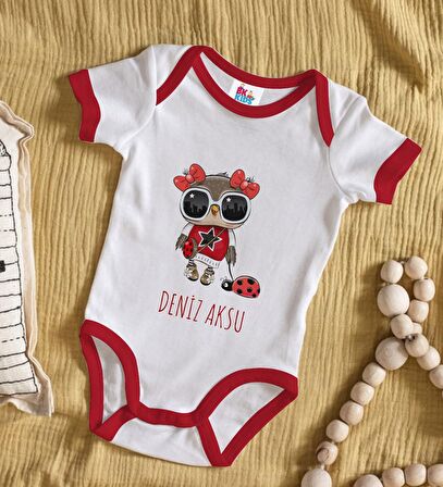 BK Kids Kişiye Özel İsimli Kırmızı Bebek Body Zıbın-40