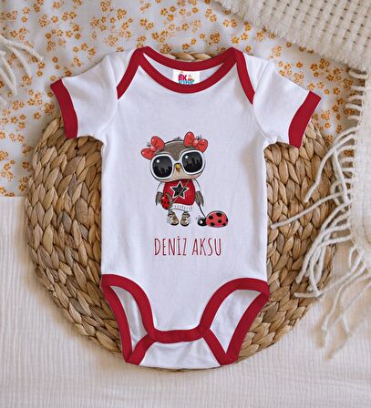 BK Kids Kişiye Özel İsimli Kırmızı Bebek Body Zıbın-40
