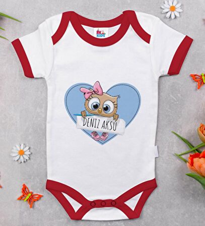 BK Kids Kişiye Özel İsimli Kırmızı Bebek Body Zıbın-42