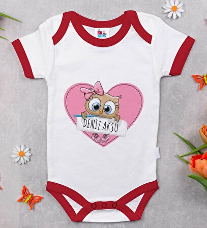 BK Kids Kişiye Özel İsimli Kırmızı Bebek Body Zıbın-43