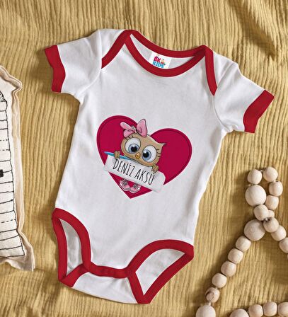 BK Kids Kişiye Özel İsimli Kırmızı Bebek Body Zıbın-44