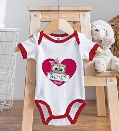 BK Kids Kişiye Özel İsimli Kırmızı Bebek Body Zıbın-44