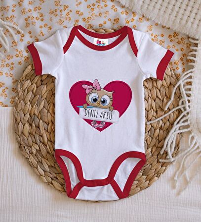 BK Kids Kişiye Özel İsimli Kırmızı Bebek Body Zıbın-44