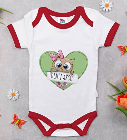 BK Kids Kişiye Özel İsimli Kırmızı Bebek Body Zıbın-45
