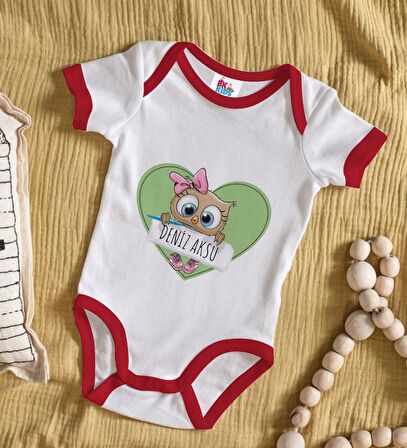 BK Kids Kişiye Özel İsimli Kırmızı Bebek Body Zıbın-45