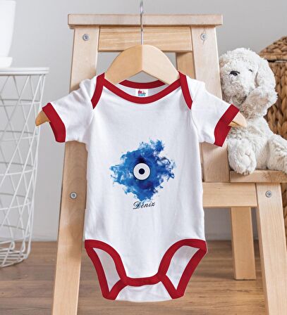 BK Kids Kişiye Özel Nazar Boncuğu Tasarımlı Kırmızı Bebek Body Zıbın-2