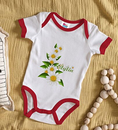 BK Kids Kişiye Özel Papatya Temalı Kırmızı Bebek Body Zıbın-8