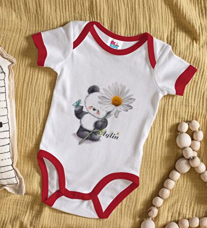 BK Kids Kişiye Özel Papatya Temalı Kırmızı Bebek Body Zıbın-9