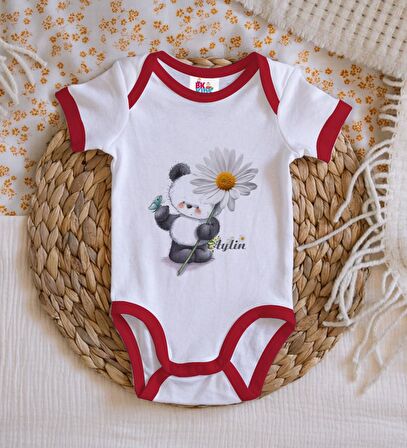 BK Kids Kişiye Özel Papatya Temalı Kırmızı Bebek Body Zıbın-9