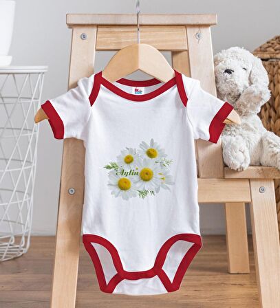 BK Kids Kişiye Özel Papatya Temalı Kırmızı Bebek Body Zıbın-12