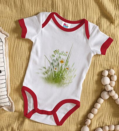 BK Kids Kişiye Özel Papatya Temalı Kırmızı Bebek Body Zıbın-13
