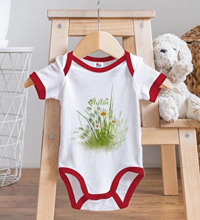 BK Kids Kişiye Özel Papatya Temalı Kırmızı Bebek Body Zıbın-13
