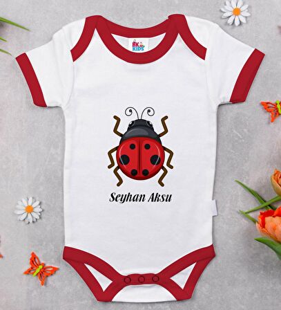 BK Kids Kişiye Özel Uğur Böceği Tasarımlı Kırmızı Bebek Body Zıbın-1