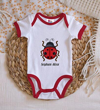 BK Kids Kişiye Özel Uğur Böceği Tasarımlı Kırmızı Bebek Body Zıbın-1