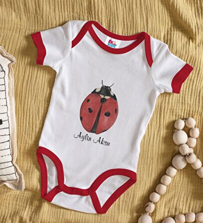 BK Kids Kişiye Özel Uğur Böceği Tasarımlı Kırmızı Bebek Body Zıbın-3