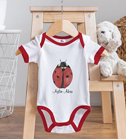 BK Kids Kişiye Özel Uğur Böceği Tasarımlı Kırmızı Bebek Body Zıbın-3