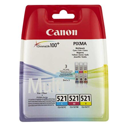 Canon CLI-521CMY Renkli 3'Lü Orijinal Mürekkep Kartuş Multipack 2934B010