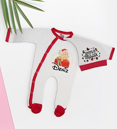 BK Gift Kişiye Özel Yılbaşı Temalı Tulum Zıbın ve Kukuletalı Şapka Seti-3