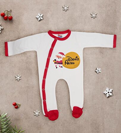 BK Gift Kişiye Özel Yılbaşı Temalı Tulum Zıbın ve Kukuletalı Şapka Seti-4