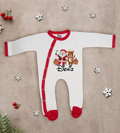 BK Gift Kişiye Özel Yılbaşı Temalı Tulum Zıbın ve Kukuletalı Şapka Seti-5