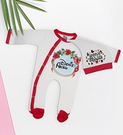 BK Gift Kişiye Özel Yılbaşı Temalı Tulum Zıbın ve Kukuletalı Şapka Seti-6