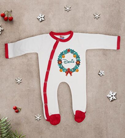 BK Gift Kişiye Özel Yılbaşı Temalı Tulum Zıbın ve Kukuletalı Şapka Seti-8