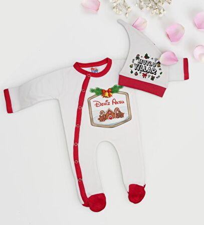 BK Gift Kişiye Özel Yılbaşı Temalı Tulum Zıbın ve Kukuletalı Şapka Seti-10