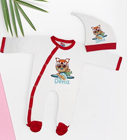 BK Kids Kişiye Özel Bebek Kıyafeti, Bebek Giyim Hediyesi, Tulum Zıbın ve Kukuletalı Şapka Seti-4