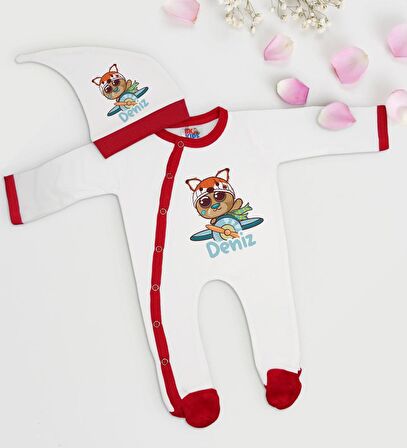 BK Kids Kişiye Özel Bebek Kıyafeti, Bebek Giyim Hediyesi, Tulum Zıbın ve Kukuletalı Şapka Seti-4