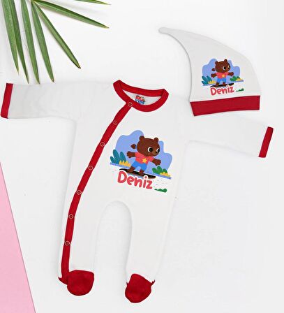 BK Kids Kişiye Özel Bebek Kıyafeti, Bebek Giyim Hediyesi, Tulum Zıbın ve Kukuletalı Şapka Seti-9