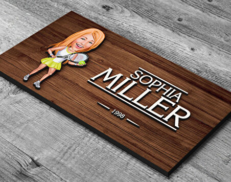 BK Gift Kişiye Özel Kadın Tenis Oyuncusu Karikatürlü Kabartma Figürlü Ahşap Tablo, Duvar Dekoru, Arkadaşa Hediye, Özel Tasarım Ev Hediyesi-1