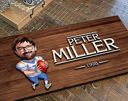 BK Gift Kişiye Özel Erkek Amerikan Futbol Karikatürlü Kabartma Figürlü Ahşap Tablo, Duvar Dekoru, Arkadaşa Hediye, Özel Tasarım Ev Hediyesi-1