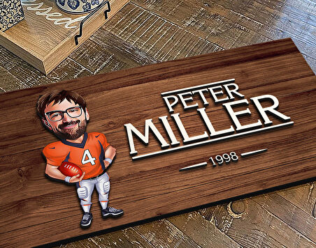 BK Gift Kişiye Özel Erkek Amerikan Futbol Karikatürlü Kabartma Figürlü Ahşap Tablo, Duvar Dekoru, Arkadaşa Hediye, Özel Tasarım Ev Hediyesi-2