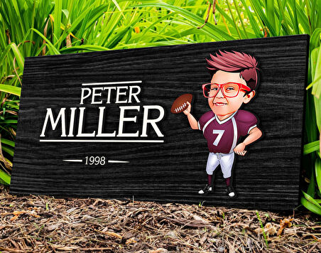 BK Gift Kişiye Özel Çocuk Amerikan Futbol Karikatürlü Kabartma Figürlü Ahşap Tablo, Duvar Dekoru, Arkadaşa Hediye, Özel Tasarım Ev Hediyesi-1