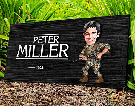 BK Gift Kişiye Özel Asker Karikatürlü Kabartma Figürlü Ahşap Tablo, Duvar Dekoru, Arkadaşa Hediye, Özel Tasarım Ev Hediyesi-1