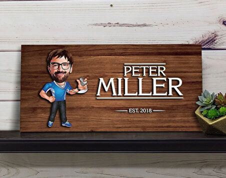 BK Gift Kişiye Özel Erkek Antrenör Karikatürlü Kabartma Figürlü Ahşap Tablo, Duvar Dekoru, Arkadaşa Hediye, Özel Tasarım Ev Hediyesi-1