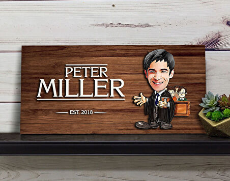 BK Gift Kişiye Özel Erkek Avukat Karikatürlü Kabartma Figürlü Ahşap Tablo, Duvar Dekoru, Arkadaşa Hediye, Özel Tasarım Ev Hediyesi-1