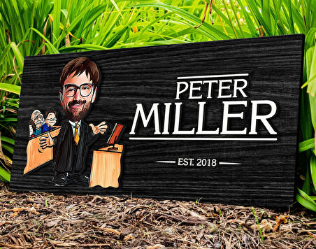 BK Gift Kişiye Özel Erkek Avukat Karikatürlü Kabartma Figürlü Ahşap Tablo, Duvar Dekoru, Arkadaşa Hediye, Özel Tasarım Ev Hediyesi-2