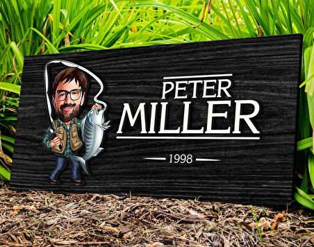 BK Gift Kişiye Özel Erkek Balıkçı Karikatürlü Kabartma Figürlü Ahşap Tablo, Duvar Dekoru, Arkadaşa Hediye, Özel Tasarım Ev Hediyesi-1