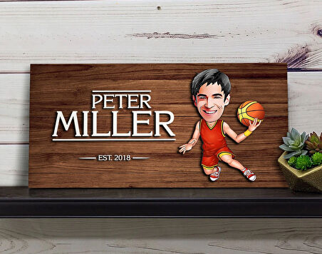 BK Gift Kişiye Özel Erkek Basketbolcu Karikatürlü Kabartma Figürlü Ahşap Tablo, Duvar Dekoru, Arkadaşa Hediye, Özel Tasarım Ev Hediyesi-1