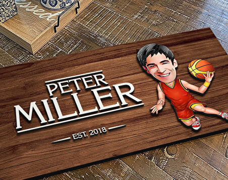 BK Gift Kişiye Özel Erkek Basketbolcu Karikatürlü Kabartma Figürlü Ahşap Tablo, Duvar Dekoru, Arkadaşa Hediye, Özel Tasarım Ev Hediyesi-1