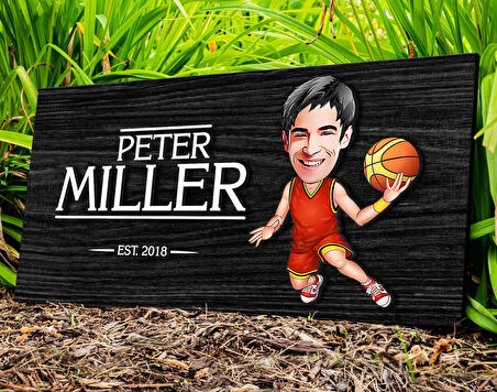 BK Gift Kişiye Özel Erkek Basketbolcu Karikatürlü Kabartma Figürlü Ahşap Tablo, Duvar Dekoru, Arkadaşa Hediye, Özel Tasarım Ev Hediyesi-1