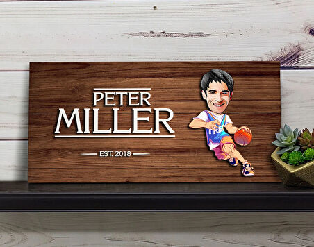 BK Gift Kişiye Özel Erkek Basketbolcu Karikatürlü Kabartma Figürlü Ahşap Tablo, Duvar Dekoru, Arkadaşa Hediye, Özel Tasarım Ev Hediyesi-2