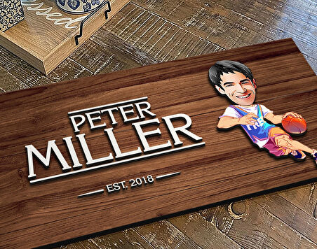 BK Gift Kişiye Özel Erkek Basketbolcu Karikatürlü Kabartma Figürlü Ahşap Tablo, Duvar Dekoru, Arkadaşa Hediye, Özel Tasarım Ev Hediyesi-2