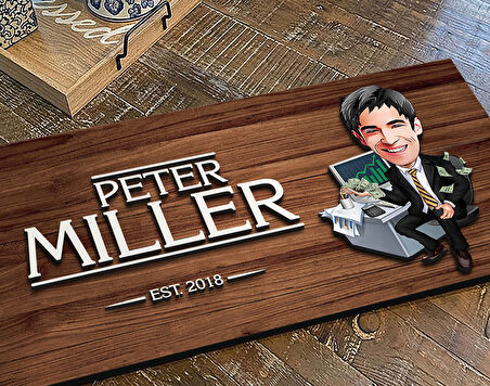 BK Gift Kişiye Özel Erkek Bankacı Karikatürlü Kabartma Figürlü Ahşap Tablo, Duvar Dekoru, Arkadaşa Hediye, Özel Tasarım Ev Hediyesi-1