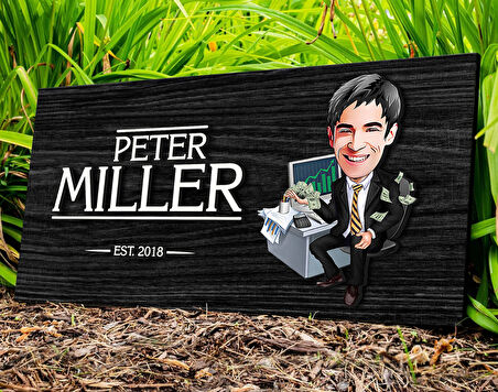 BK Gift Kişiye Özel Erkek Bankacı Karikatürlü Kabartma Figürlü Ahşap Tablo, Duvar Dekoru, Arkadaşa Hediye, Özel Tasarım Ev Hediyesi-1