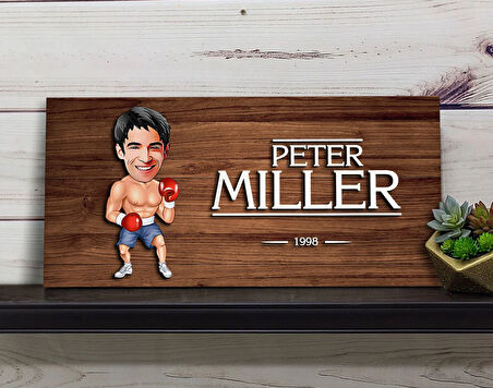 BK Gift Kişiye Özel Erkek Boksör Karikatürlü Kabartma Figürlü Ahşap Tablo, Duvar Dekoru, Arkadaşa Hediye, Özel Tasarım Ev Hediyesi-1