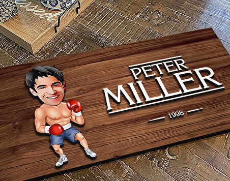 BK Gift Kişiye Özel Erkek Boksör Karikatürlü Kabartma Figürlü Ahşap Tablo, Duvar Dekoru, Arkadaşa Hediye, Özel Tasarım Ev Hediyesi-1