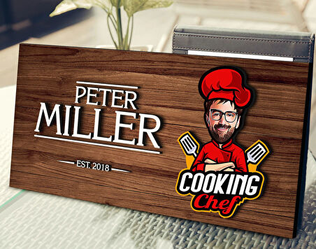 BK Gift Kişiye Özel Erkek Şef Karikatürlü Kabartma Figürlü Ahşap Tablo, Duvar Dekoru, Arkadaşa Hediye, Özel Tasarım Ev Hediyesi-1