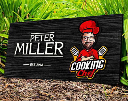 BK Gift Kişiye Özel Erkek Şef Karikatürlü Kabartma Figürlü Ahşap Tablo, Duvar Dekoru, Arkadaşa Hediye, Özel Tasarım Ev Hediyesi-1